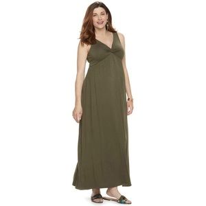 Maternity a:glow Knot Maxi Dress, Olive, XXL NWT